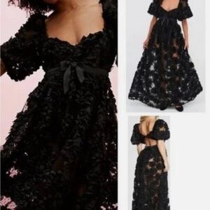 NWT For Love And Lemons Black “ASTRID” maxi lace dress- XS